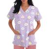 Women's V Neck Short Sleeve Work Top with Pockets Cute Animal Print Medical Scrub Shirt for Healthcare Professionals Nursing Uniform