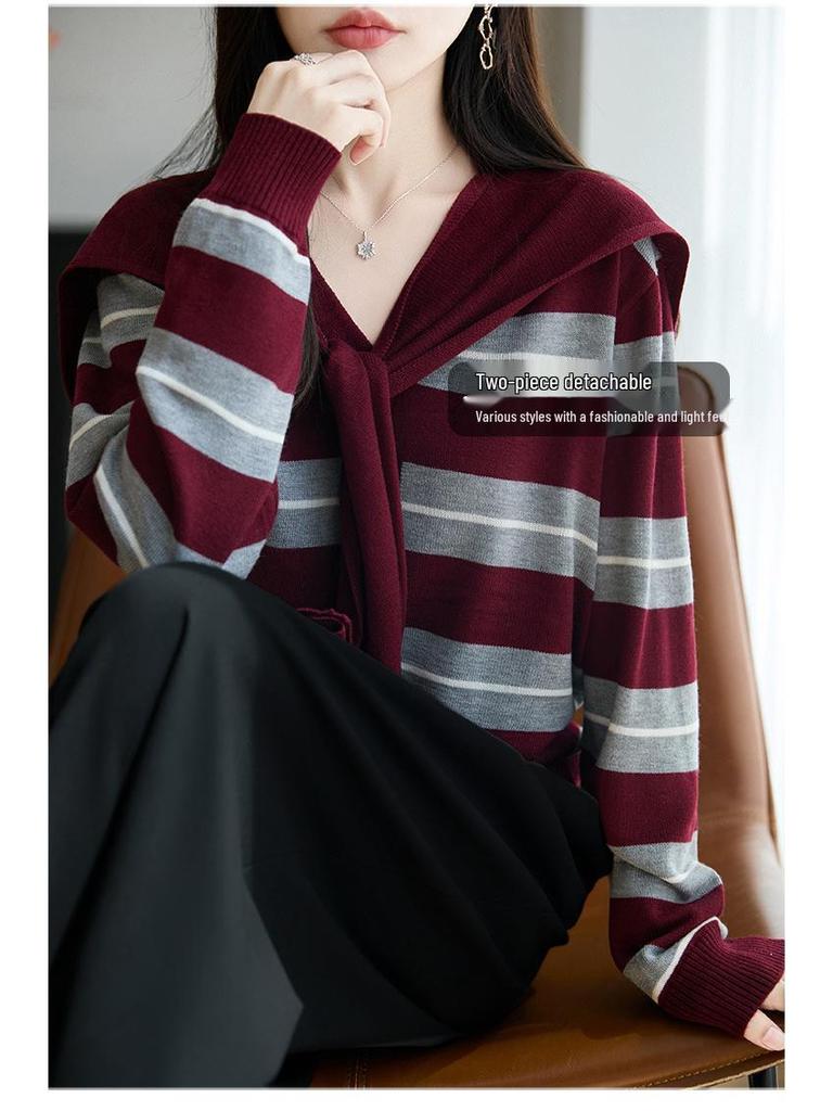 2025 Autumn V-neck Loose Casual Long Sleeve Fake Two-Piece Knitted Cardigan Coat
