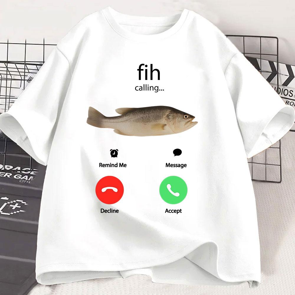 Fih Anruf Erinnern Nachricht Ablehnen Annehmen Anruf Fisch T-Shirts Lustiger Fisch unisex Outfit T-Shirt Unisex Unisex Baumwolle Lässige T-Shirts