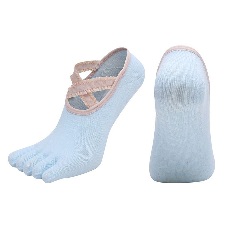

Lace Cross Strap Professional Five Finger Yoga Socks Women s Toe Socks Yoga Non Slip Pilates Socks Summer Thin [Blue] 1 pair