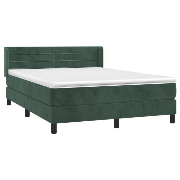 3131024 vidaXL Lit à sommier tapissier et matelas Vert foncé 140x200cm Velours