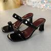 Women's Elegant High-Heeled Sandals: Summer 2025 Single-Strap Square Open-Toe Slippers