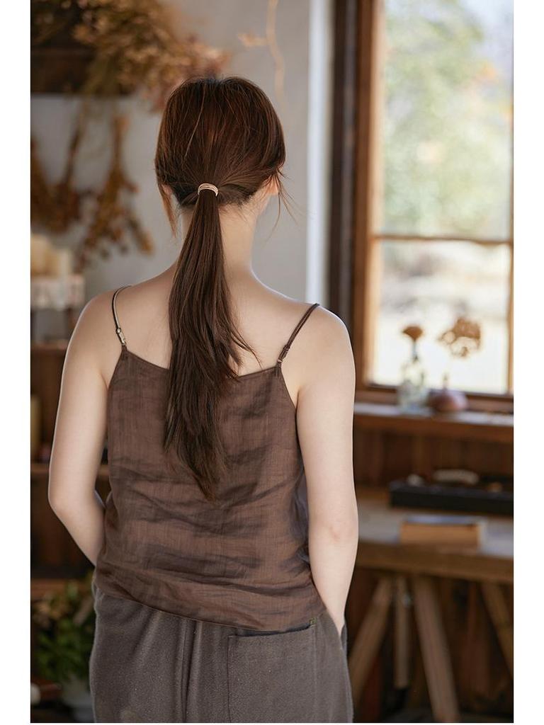 Women's Lightweight Casual Linen Camisole: Summer Style, See-Through, Breathable, Solid Color