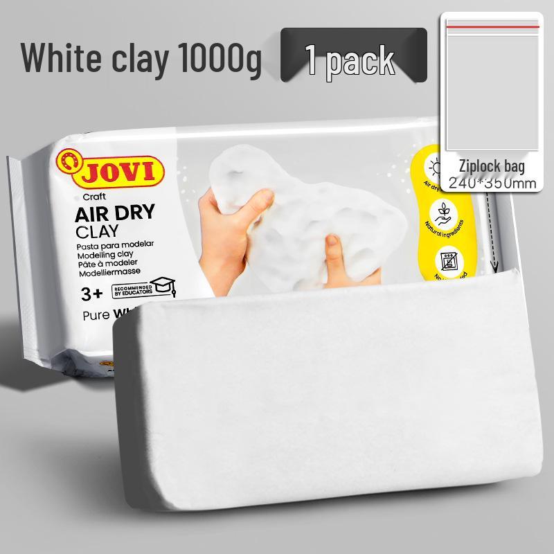 Air-Dry Stone Plasticine Clay 250g - White No-Bake Pottery Clay with Varnish and Tools