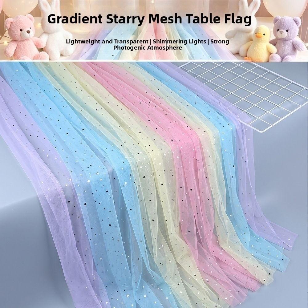 Shiny Dot Rainbow Tulle Table Runner Macaron Colored Table Flag  Wedding Decoration