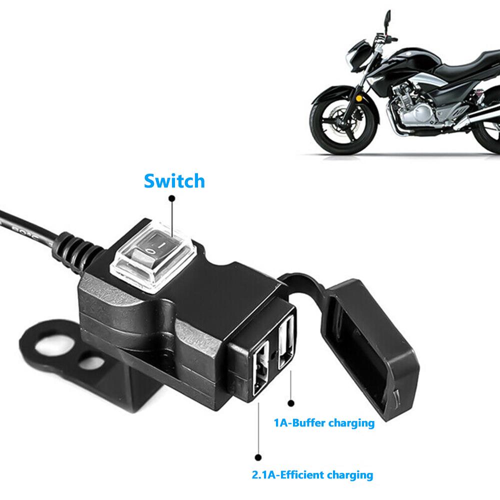 Motocycle Dual USB Charger Adapter Rearview Mirror Waterproof Phone Charger with Voltmeter ON/Off  Accessories