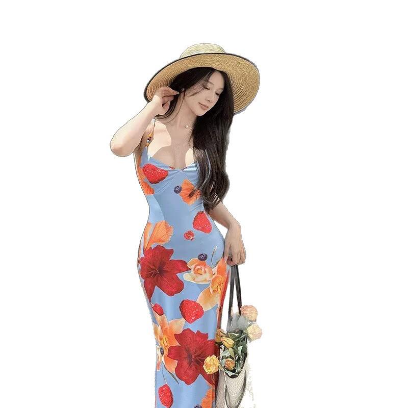 Southeast Asia Resort-Style Tie-Up Spaghetti Strap Summer Dress for Women