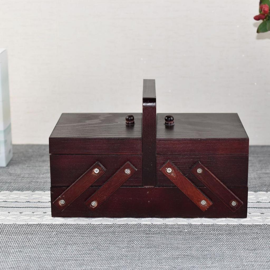 Vintage Needlework Organizers Case Wood Sewing Tool Storage Box Folding Knitting Case for Sewing Knitting Supplies
