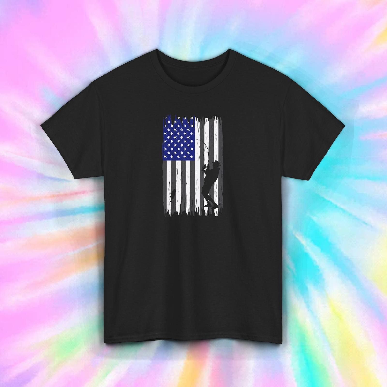 American Flag Fishing Rod Patriotic USA Angler Outdoors T-Shirt Mens Womens Tees Top S-5XL 3XL