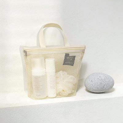 Bolsa de higiene pessoal de malha com alça portátil, zíper, secagem rápida, resistente, grande capacidade, organizador de maquiagem para viagem