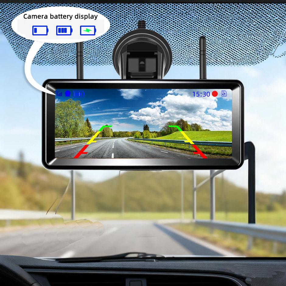 QXNY Wireless Solar Powered Energy Magnet Reverse Backup Camera with 7" Rear View DVR Recording Monitor for Camper/Truck/Trailer