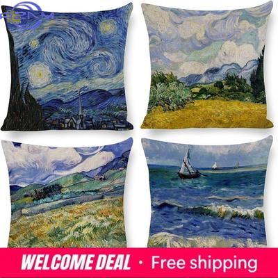 Van Gogh Art Pillow Covers,Starry Night & Seascapes ,,Sofa And Chair Cushion Covers, Home Bedroom Room Decoration
