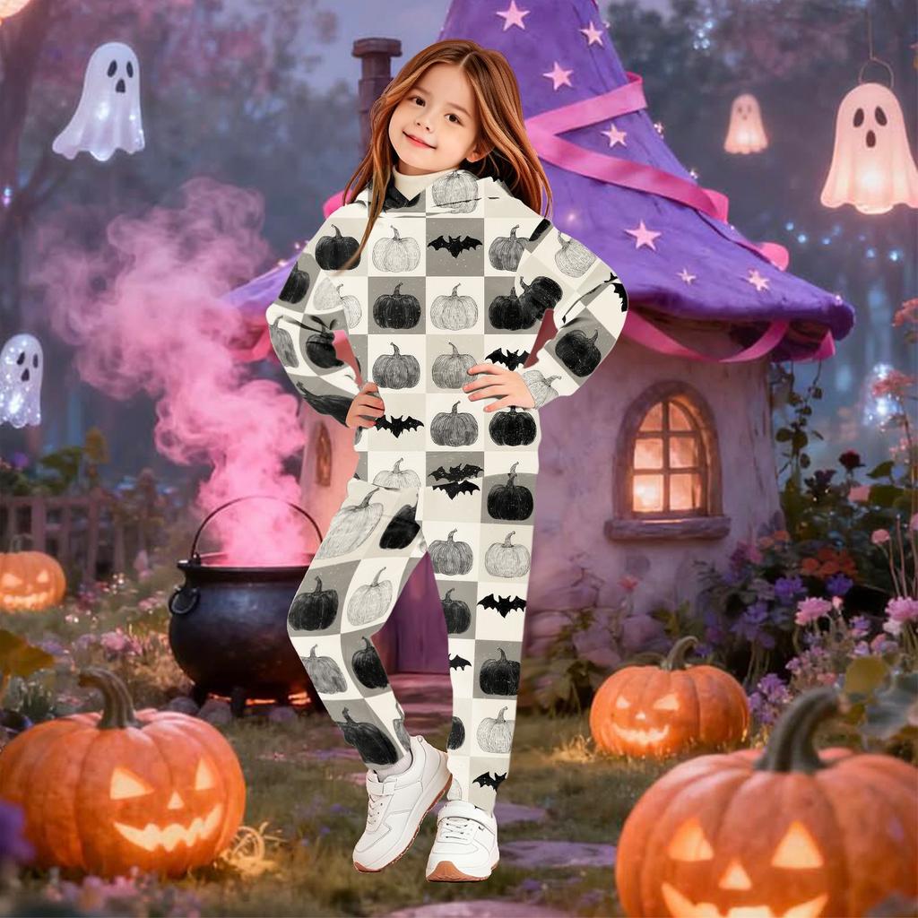 Toddler and Kids Fashion Hooded Halloween Print Set with Pockets for Boys Girls