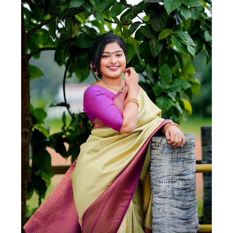 Dieser wunderschöne Saree ist elegant mit wunderschönem solidem Jacquard-Gewebe verziert, das dem Outfit einen perfekten Look verleiht.