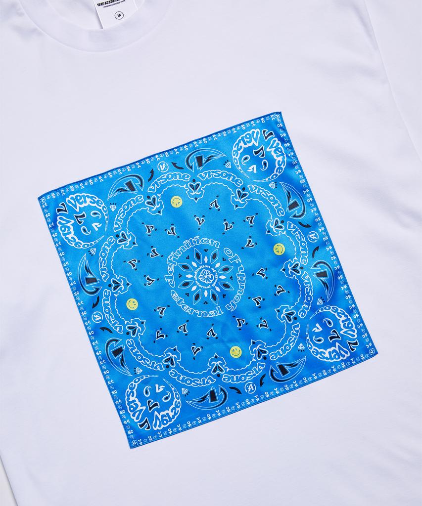 VERSE ONE Paisley Logo Bandana T-Shirts White/Navy