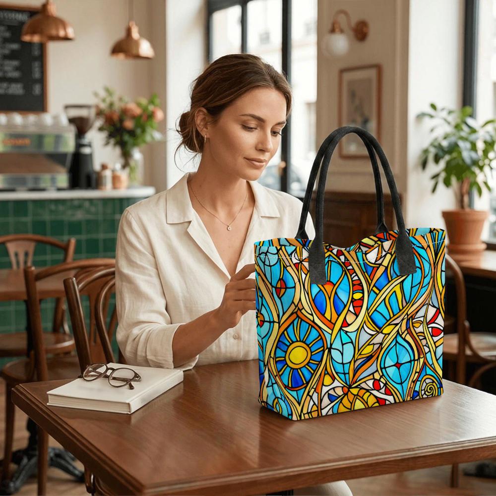 Stained Glass Pattern Tote Bag Fashion Casual Large Capacity Daily Use Handbag