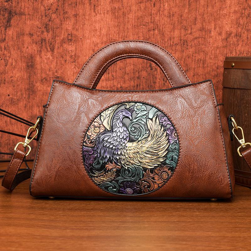 Bolso de Mano Vintage Chino Tallado a Mano de Textura Premium y Gran Capacidad - Bolso de Hombro Étnico en Relieve para Mujer