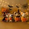Festives Felt Pumpkin Mouse with Witch Hat Ornament For Halloween Party Home Office Desk Decors Handmade Craft Gift