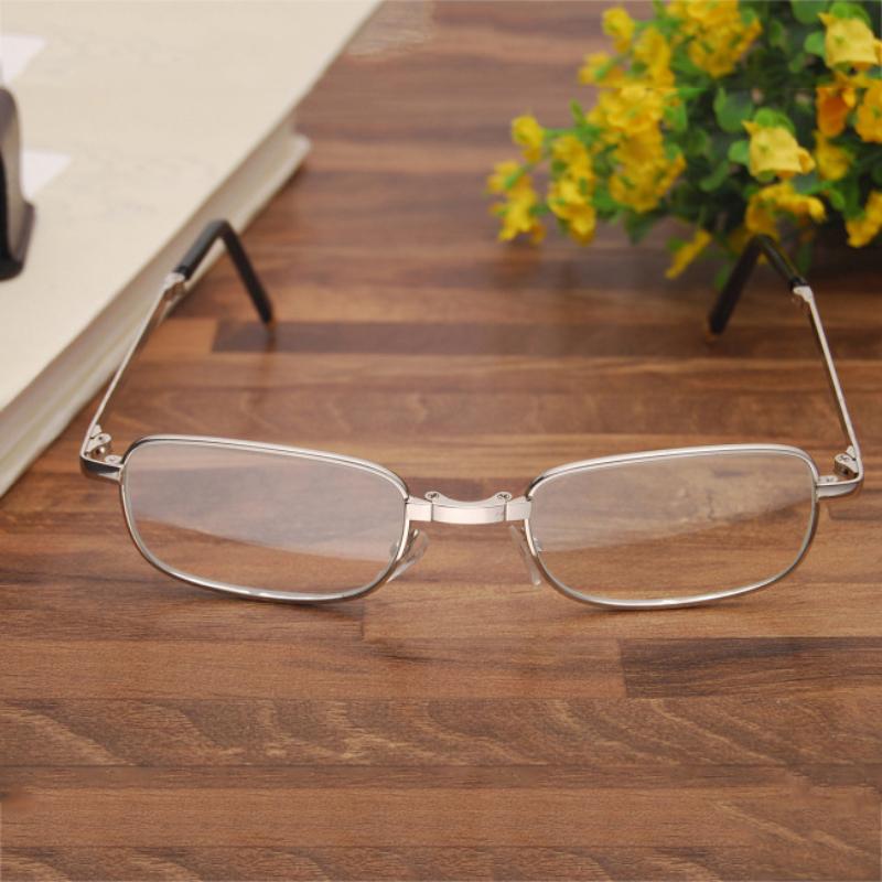 Reading Glasses Women Men Fold Portable Metal Frame Crystal Glass Square Vintage Anti-Scratch Ultralight Eyeglasses