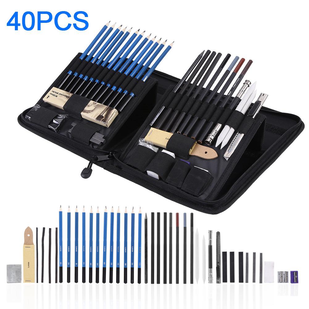 40PCS Professional Sketching Drawing Pencils Kit Set Art Supplies Students Painting Tool