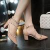 Fashion Rivet Pointed Toe White Sexy Women's Shoes Summer 2024 Buckles Sandals for Woman High Heels Party Weddings Footwear Thick Heel H