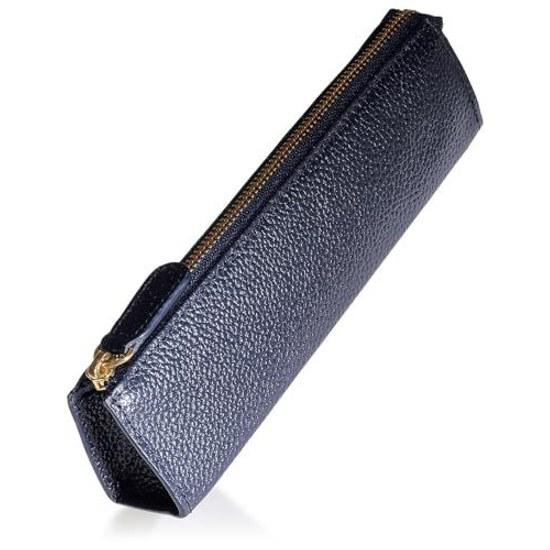 BLUE SINCERE Pen Case Leather Self-standing Large Capacity Simple Genuine Pencil Adult Stylish Stationery Ladies Men PCS5 (dark Navy)