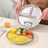 Round Divided Dinning Plates 304 Stainless Steel Food Plate Dishes Reusable Fruit Salad Plate For Kids Student Dishwasher Safe N