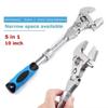 1 Pcs Multi Functional Five In One 10 Inch Extendable Adjustable Wrench Foldable Shaking Head Ratchet Wrench