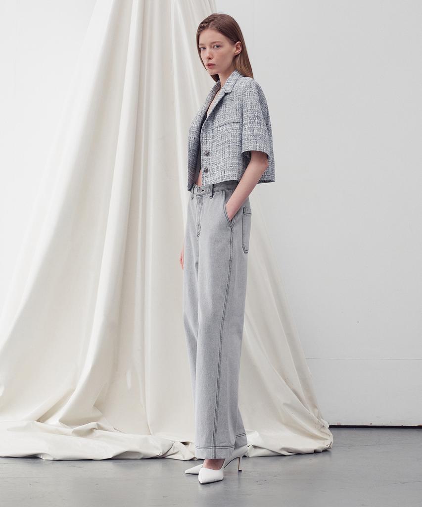 RE RHEE Washed Denim Straight Leg Pants