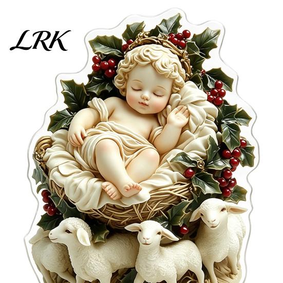 Rotating Angel Figurines Christmas Acrylic 360 Degree Ornament, Double-sided HD UV Printed Religious Theme Gifts 2D Decorative Item for Holiday