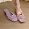 Lace slippers square head low heel half drag women's outer wear 2025 summer new thin heel bag head sandals