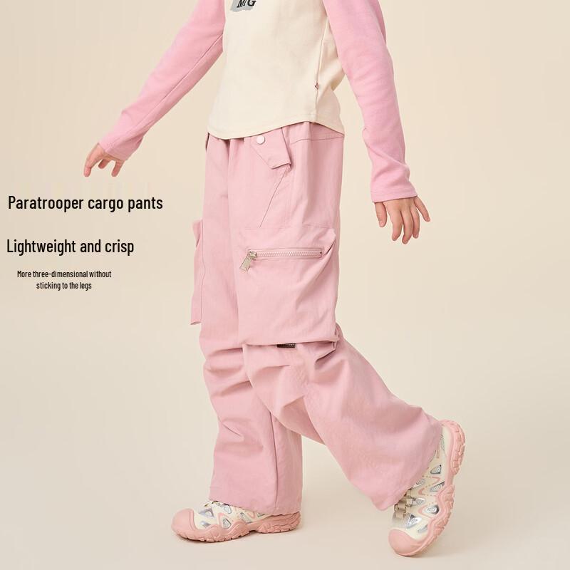 Girls  Korean Style Loose Straight Leg Cargo Pants 140