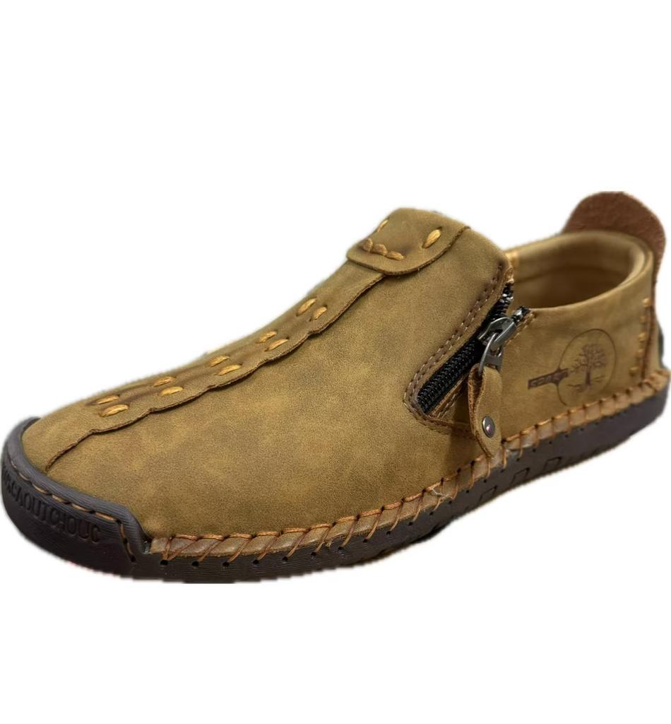 Spring New Style Casual Shoes for Foot Covers for Men's Large Size Zipper Leather Shoes Large Size Handmade Lazy Bean Shoes