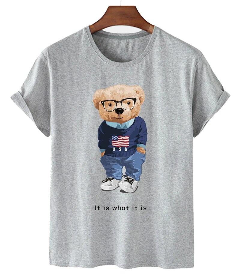 T-shirt Divertente con Stampa Orso Donna Moda Cartone Animato Harajuku Casual T-shirt Femminile Estiva Manica Corta Top T-shirt Unisex Maglietta Unisex
