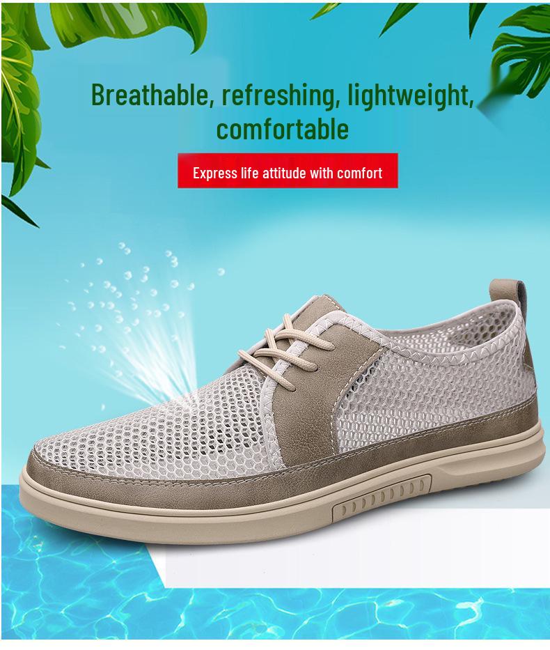 Men's Low-Top Mesh Lace-Up Casual Driving Shoes - Breathable, Large Size, Flat Sole for Spring/Summer