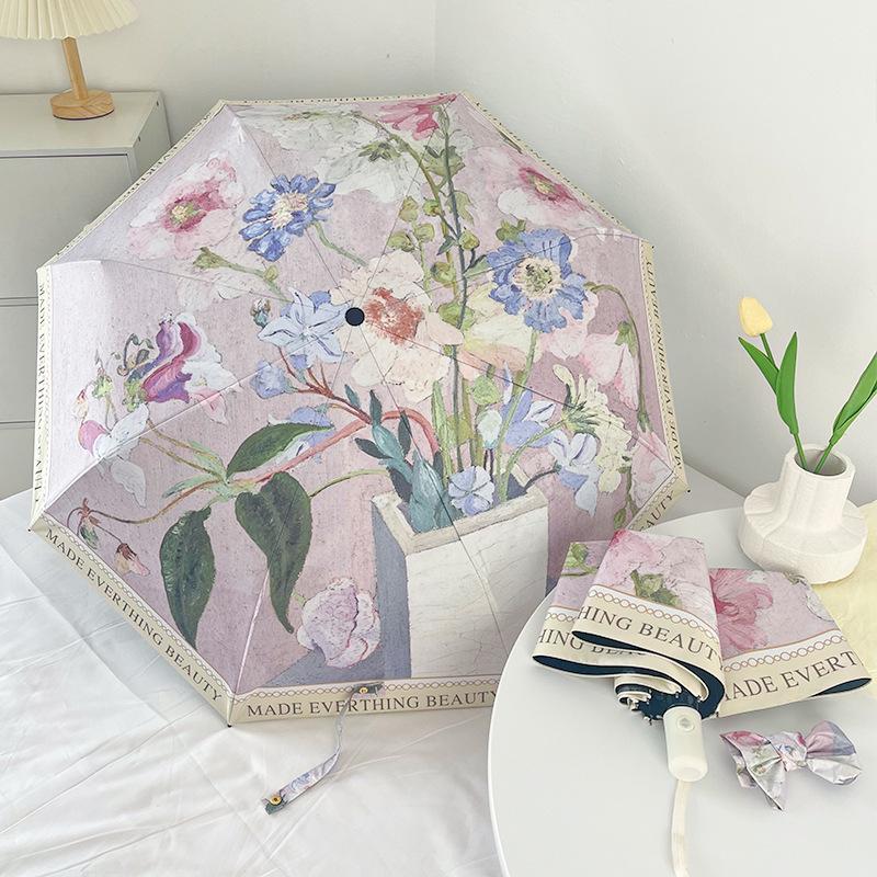 Women's Dual-Use Parasol: Automatic, Sunshade & Rain Umbrella with Black Glue Sunscreen, Foldable, Japanese & Korean Style