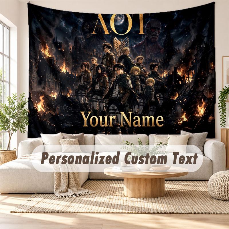 Custom Name Wall Hanging Tapestry,Attack on Titan Decorative Backdrop Tapestry For Dorm Home