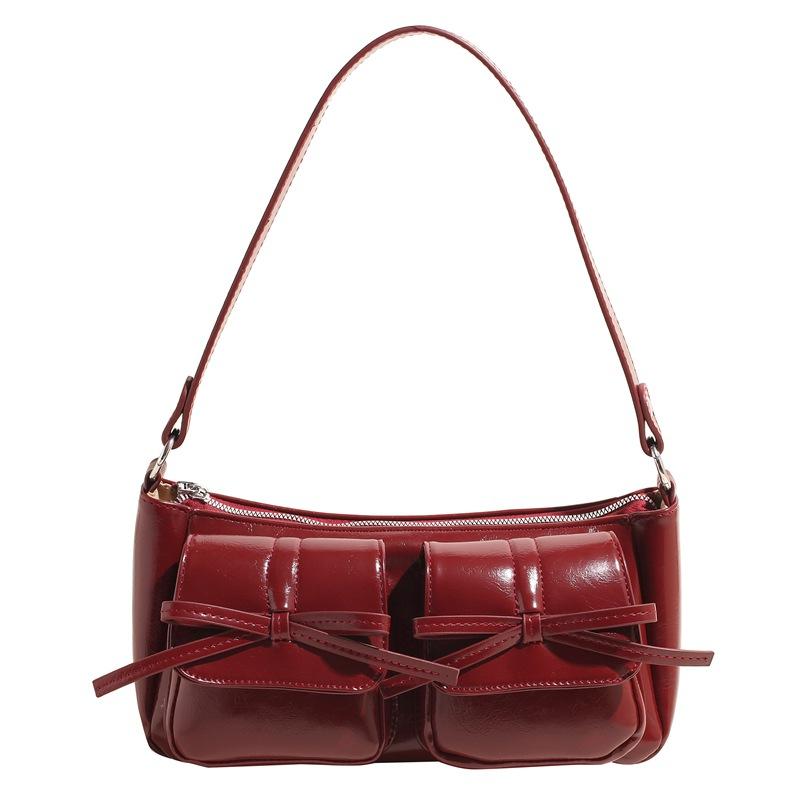 Winter Maillard retro ballet style bow multi-pocket underarm bag personalized versatile single shoulder messenger women's bag