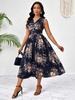 European & American Women's Plus Size Floral Sleeveless V-Neck Midi Dress
