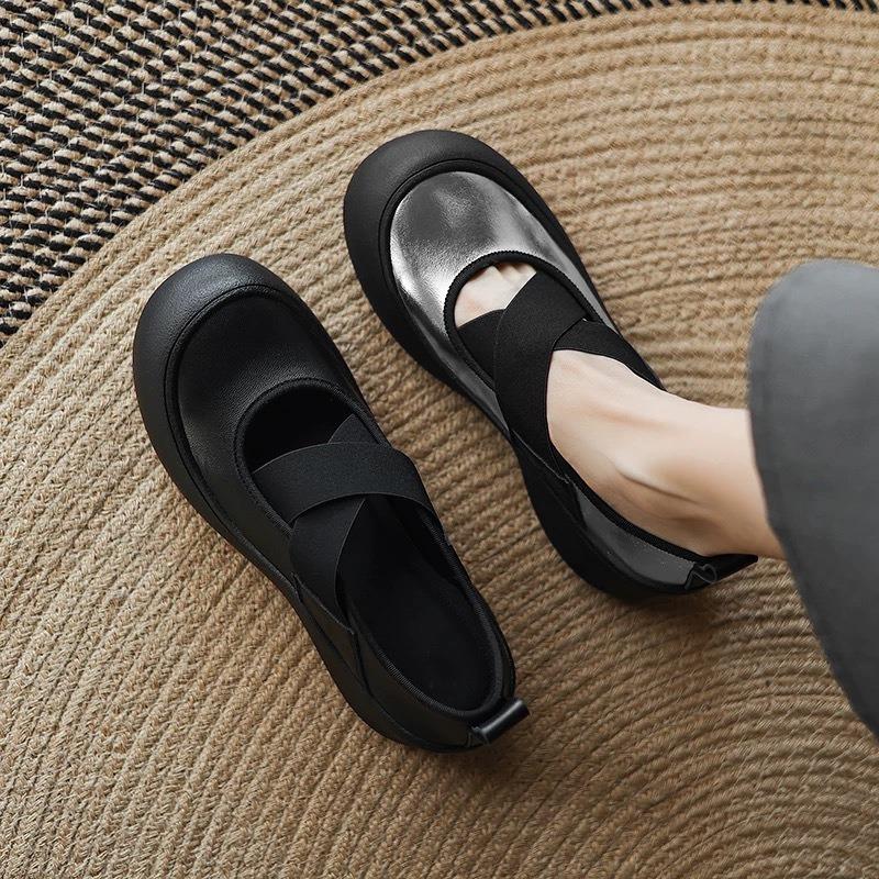 Fashion Cross Strap Shallow Mouth Thick Soled Casual Single Shoes for Women Fashion Comfortable Retro Designed Slip on Chunky Mary Janes