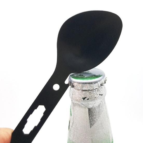 10-in-1 Multifunctional Outdoor Fork Spoon with Bottle Opener Portable Lightweight Utility Tactical Spoon Wrench Camping Utensil Survival Tool