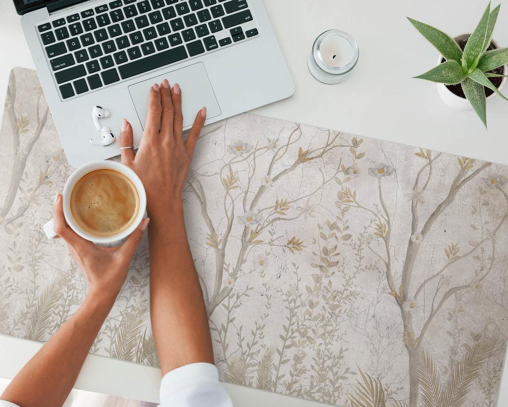 Vinyl Desk Mat with Print of Delicate Floral Patterns 100X50 Cm