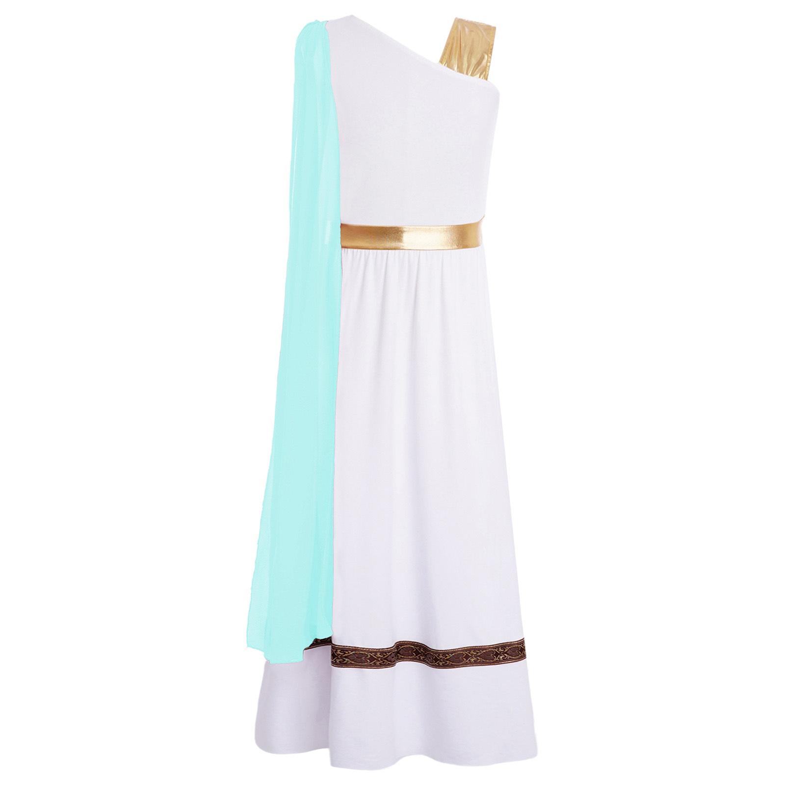 

Girls Metallic Patchwork Sleeveless Dress Greek God Roman Costume Shawl Cape Stage Outfit 5-6 Years синій