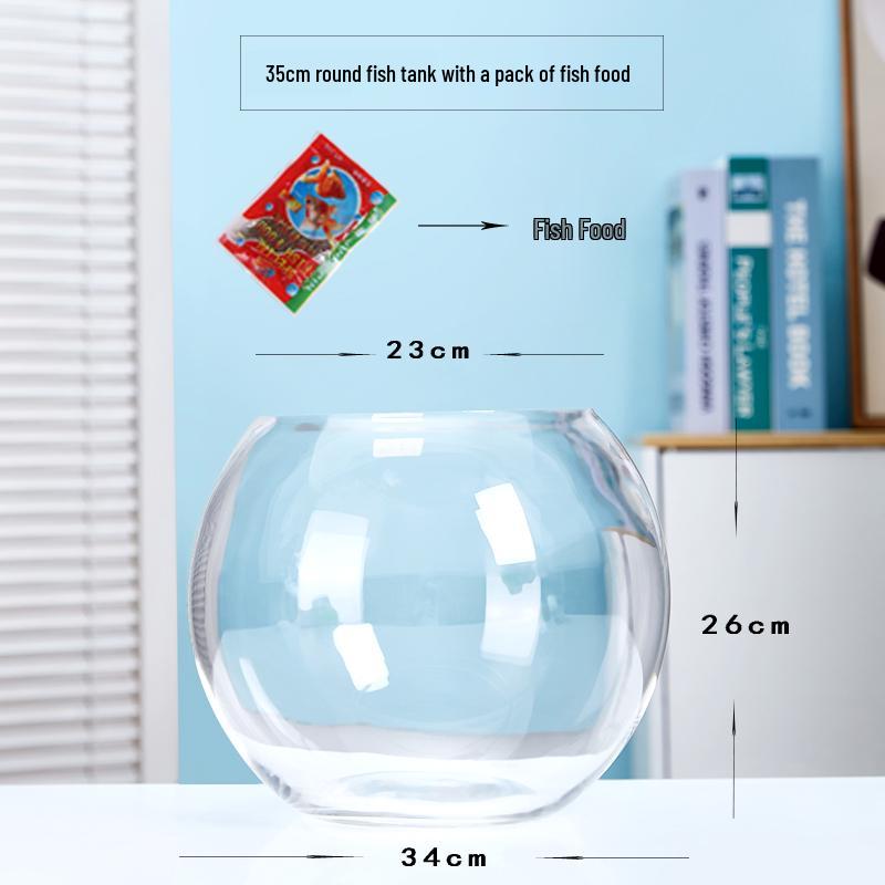 Transparent Round Glass Fish Tank for Office or Living Room - Small Desktop Aquarium for Goldfish or Turtles