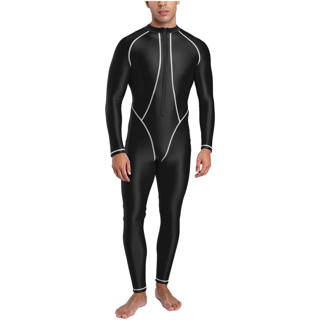 Costume da Bagno Intero da Uomo a Manica Lunga e Pantalone Lungo con Collo Alto Rash Guard Lucido Costume da Bagno Integrale per Surf, Immersioni, Spiaggia