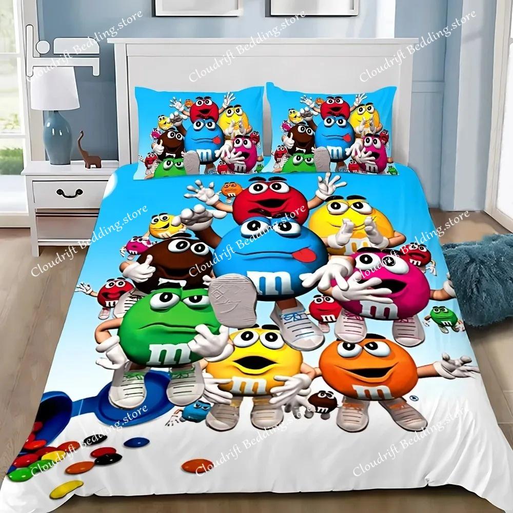 Exquisite 3D M&M Wallpaper Chocolate Digital Printing Bedding Set Duvet Cover Comforter Bed Adult Girls Boys Gift