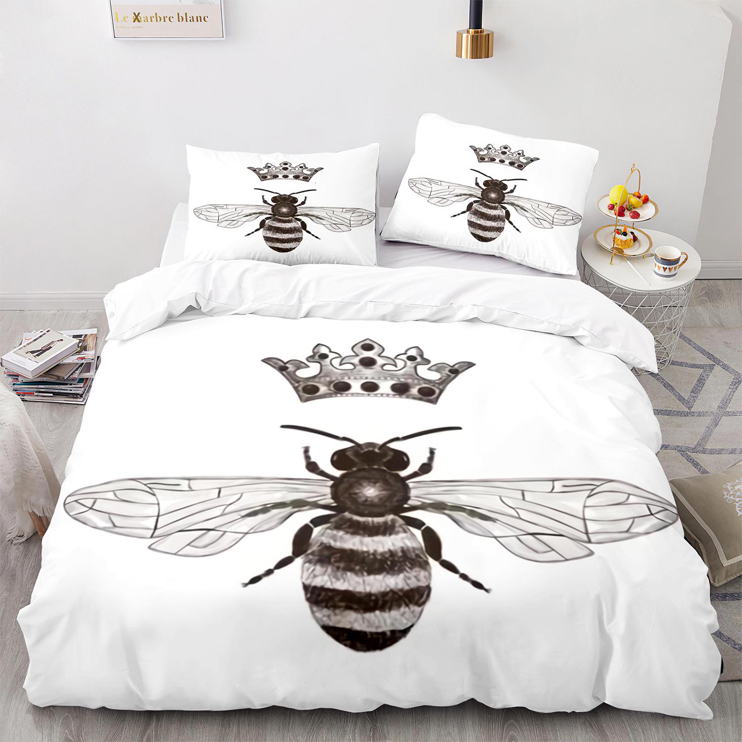 

Comforter Bee King Queen Size Yellow White Black Cartoon Angry Bee 3D Printed For Kids Boy Girl Teen Polyester Bedding Set Comforter (quilt)-EU Single(135*200cm)3pcs