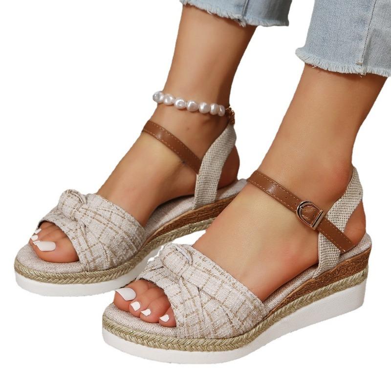 Large Size Women's Shoes Sandals Buckle Slope Heel Thick Bottom Sandals Female