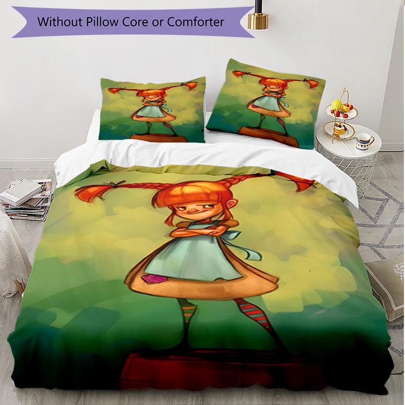 3pcs Duvet Cover Set (1*Duvet Cover + 2*Pillowcase, Without Core), Pippi Longstocking Print Soft All‑Season Bedding Set, Home Bedroom Decor Gift