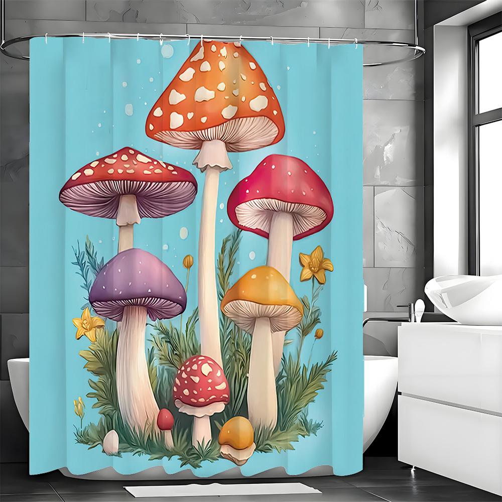 Cartoon-colored mushrooms Shower Curtain Washable Dirt-Resistant Shower Head waterproof Polyester Bath Curtain For Home Decor